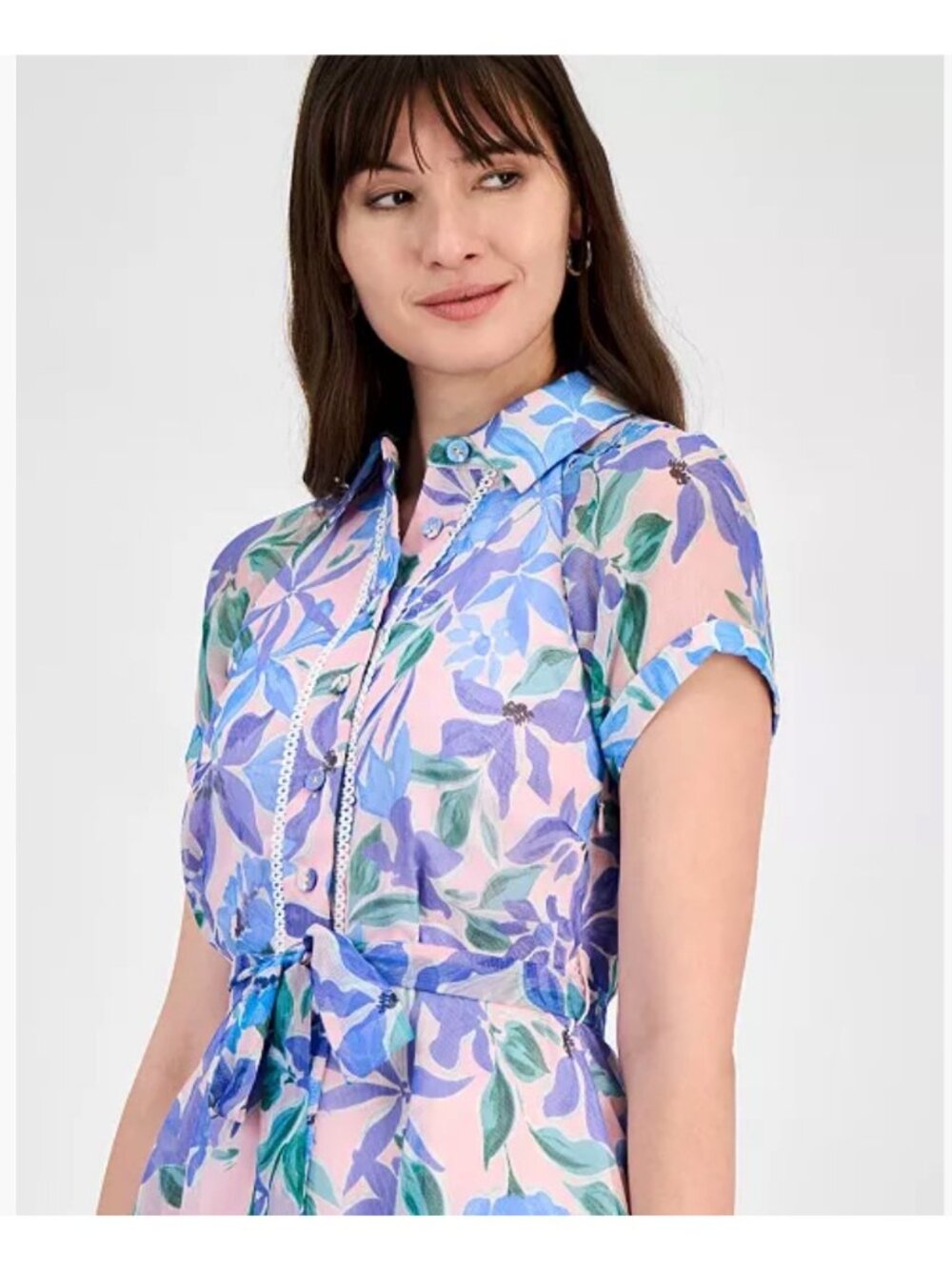 Tahari ASL Shadow-Striped Floral Print Belted Dress Size 8 - Picture 10 of 15